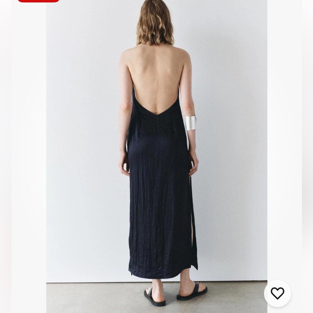 Zara Navy Maxi Satin Dress with Slit - Picture 3 of 10